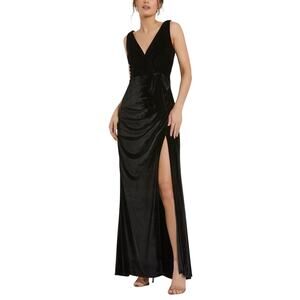 Mac Duggal 56144 Black Evening Gown Velvet A-Line Sleeveless Long Dress Size 12